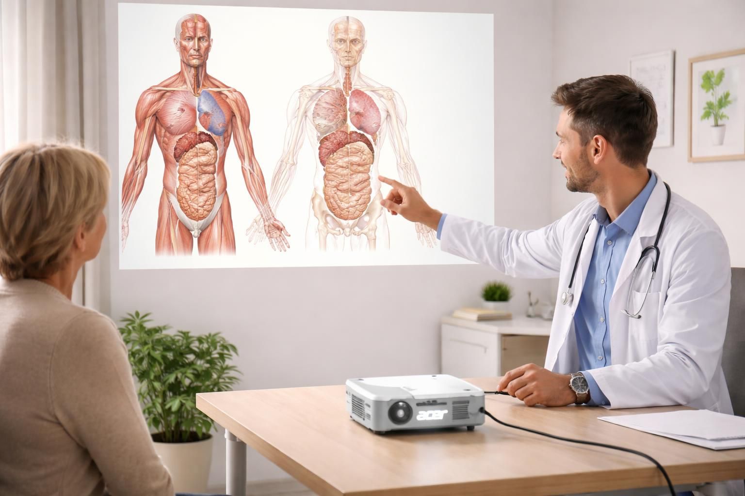 découvrez comment l'éducation thérapeutique utilise un mini vidéoprojecteur acer pour projeter l'anatomie de manière interactive, facilitant l'apprentissage et la compréhension des patients.