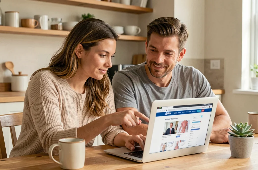 Couple cherchant des informations médicales sur la fertilité et les lésions malpighiennes de haut grade